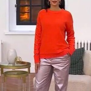 Peace Love World Crew Neck Novelty Sleeve Sweater Large Mandarin A674307